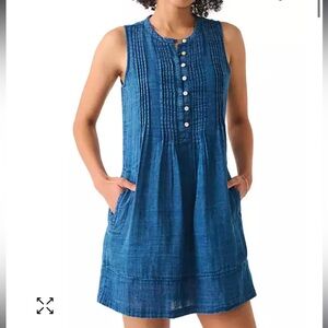 Faherty Isha pintucked mini dress blue XS